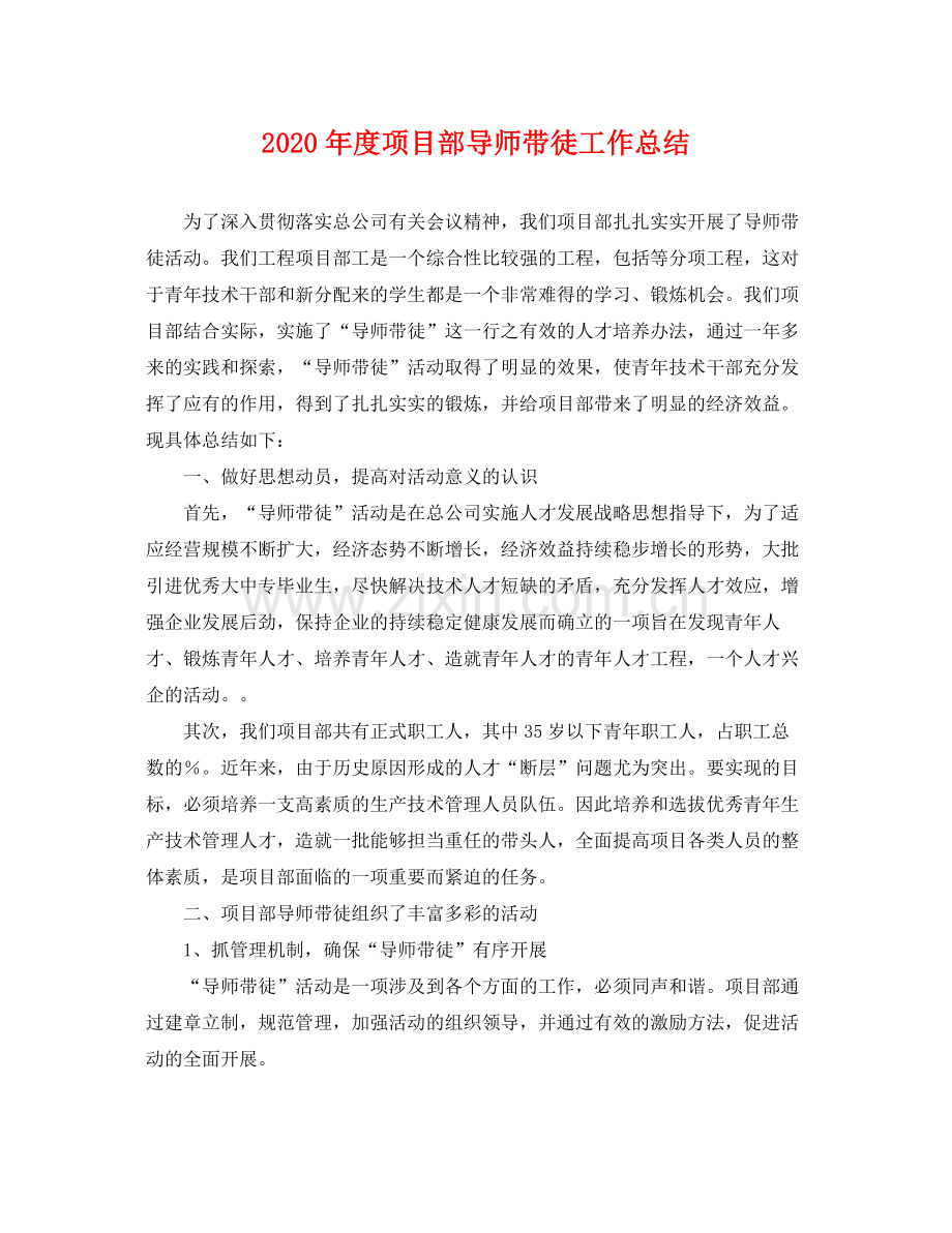 2020年度项目部导师带徒工作总结 .docx_第1页