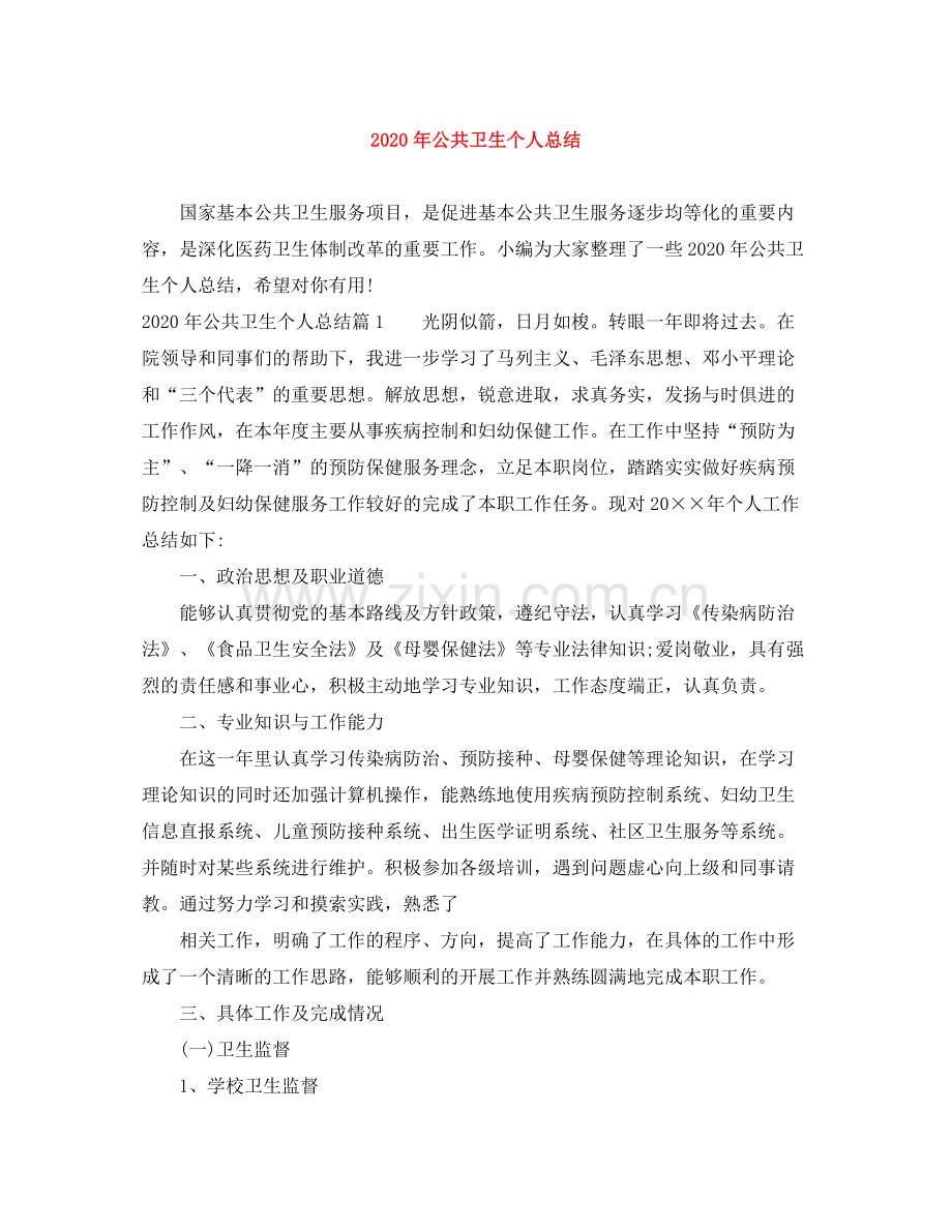 2020年公共卫生个人总结.docx_第1页