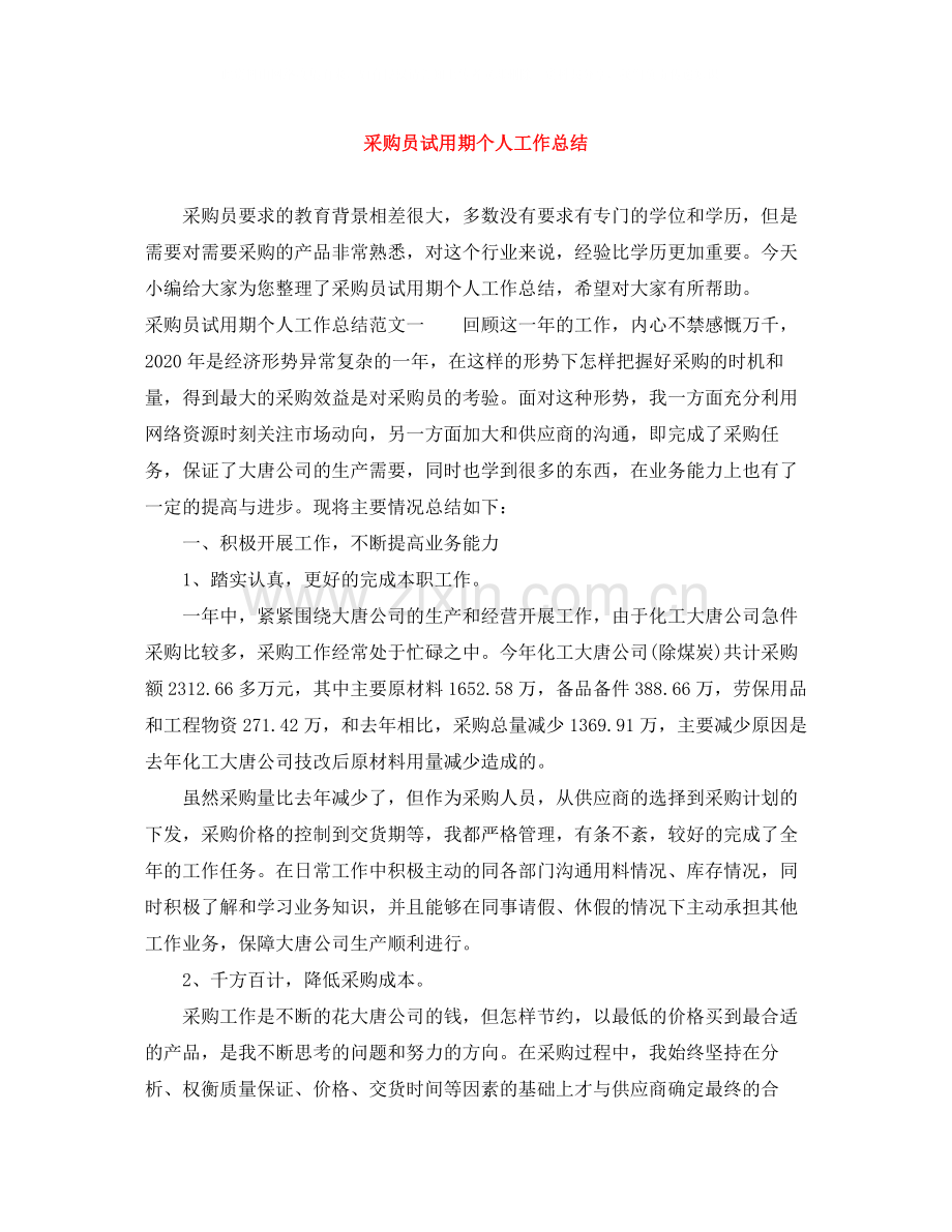 采购员试用期个人工作总结.docx_第1页