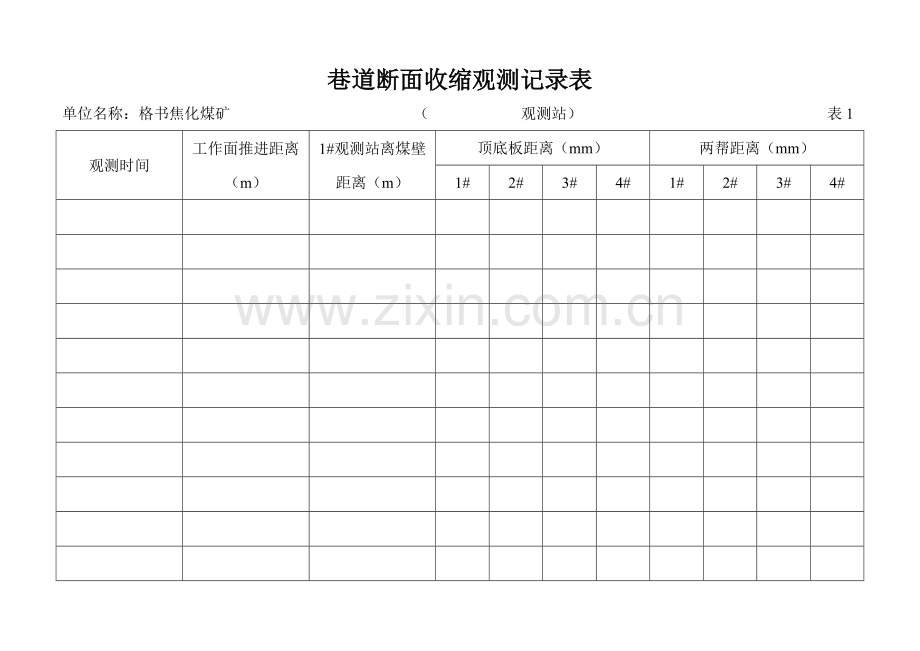 矿压观测记录表(全套).doc_第1页