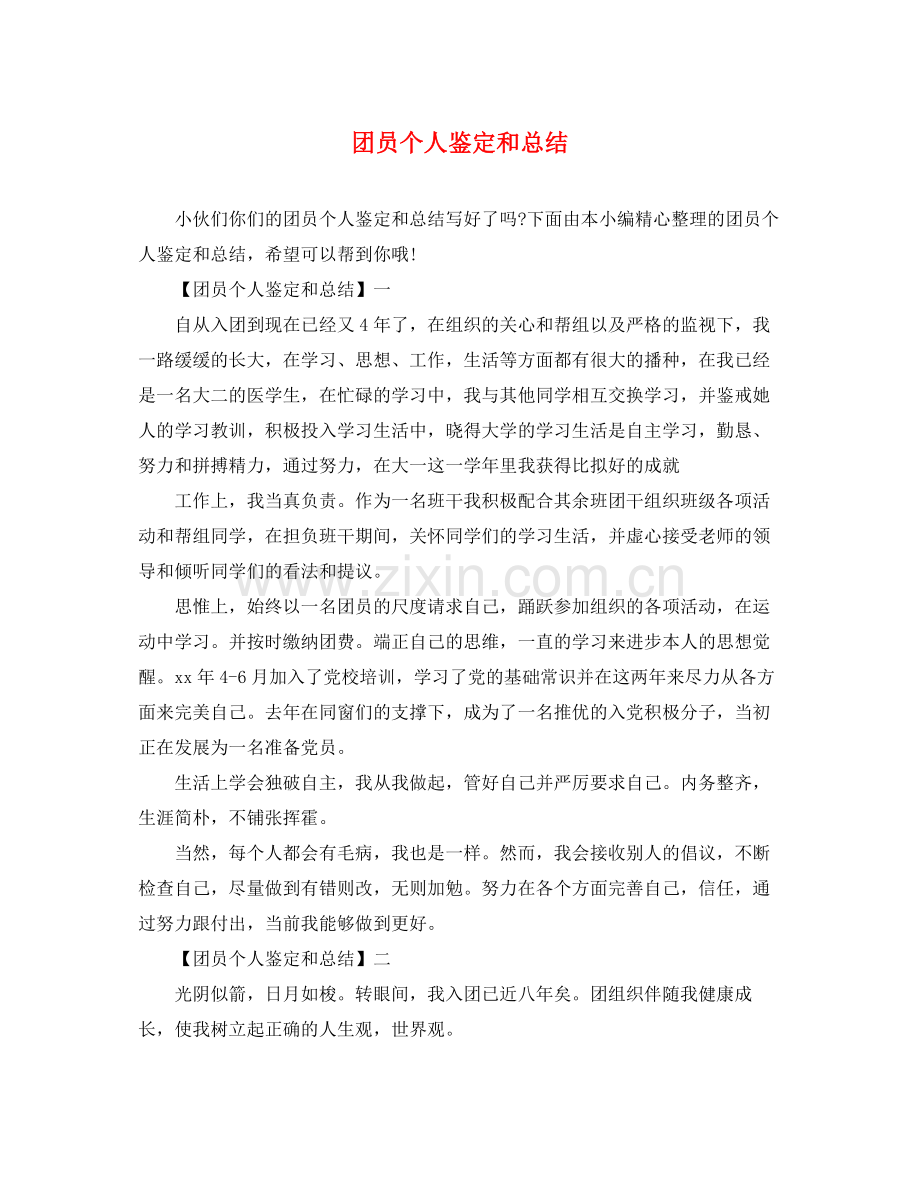 团员个人鉴定和总结.docx_第1页