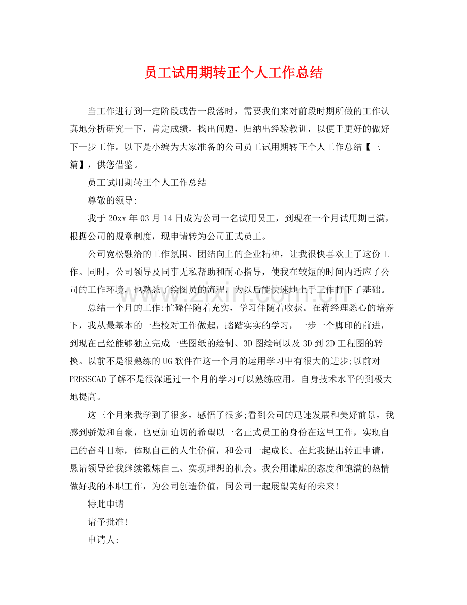 员工试用期转正个人工作总结 .docx_第1页