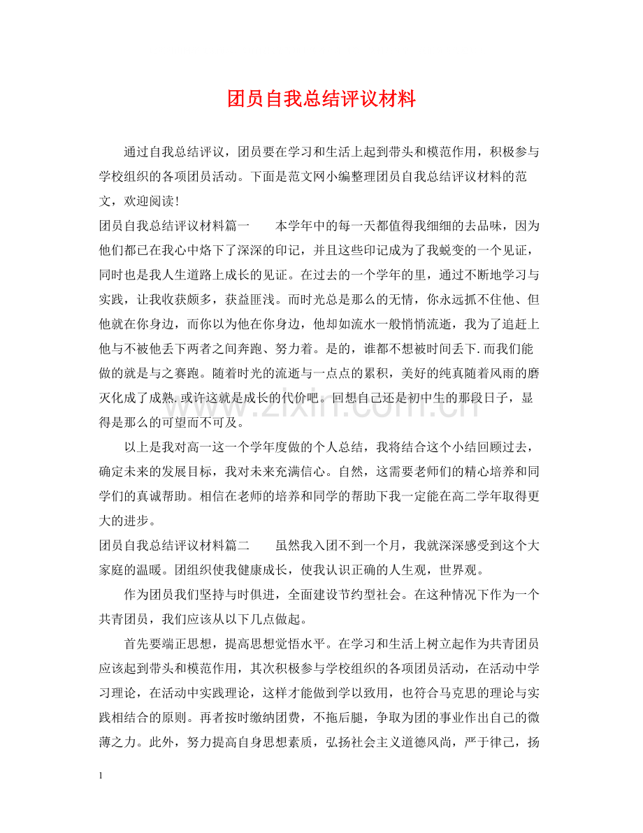 团员自我总结评议材料.docx_第1页