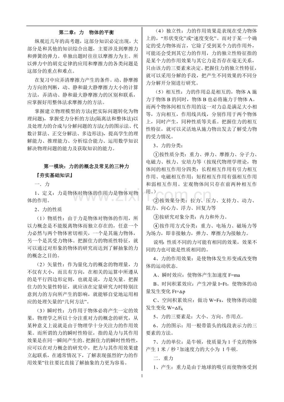 高考第一轮复习之2-力物体的平衡汇总.doc_第1页