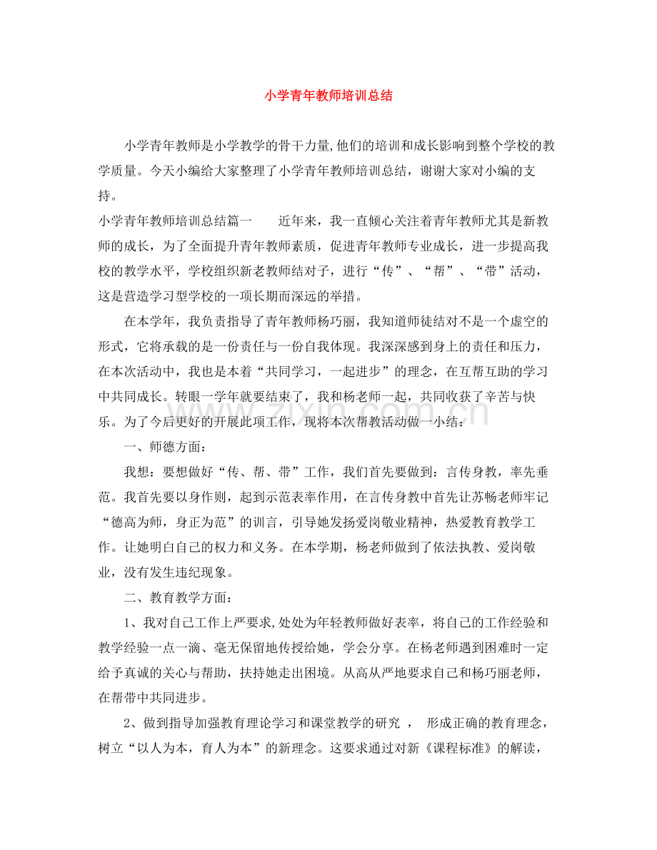 小学青年教师培训总结.docx_第1页