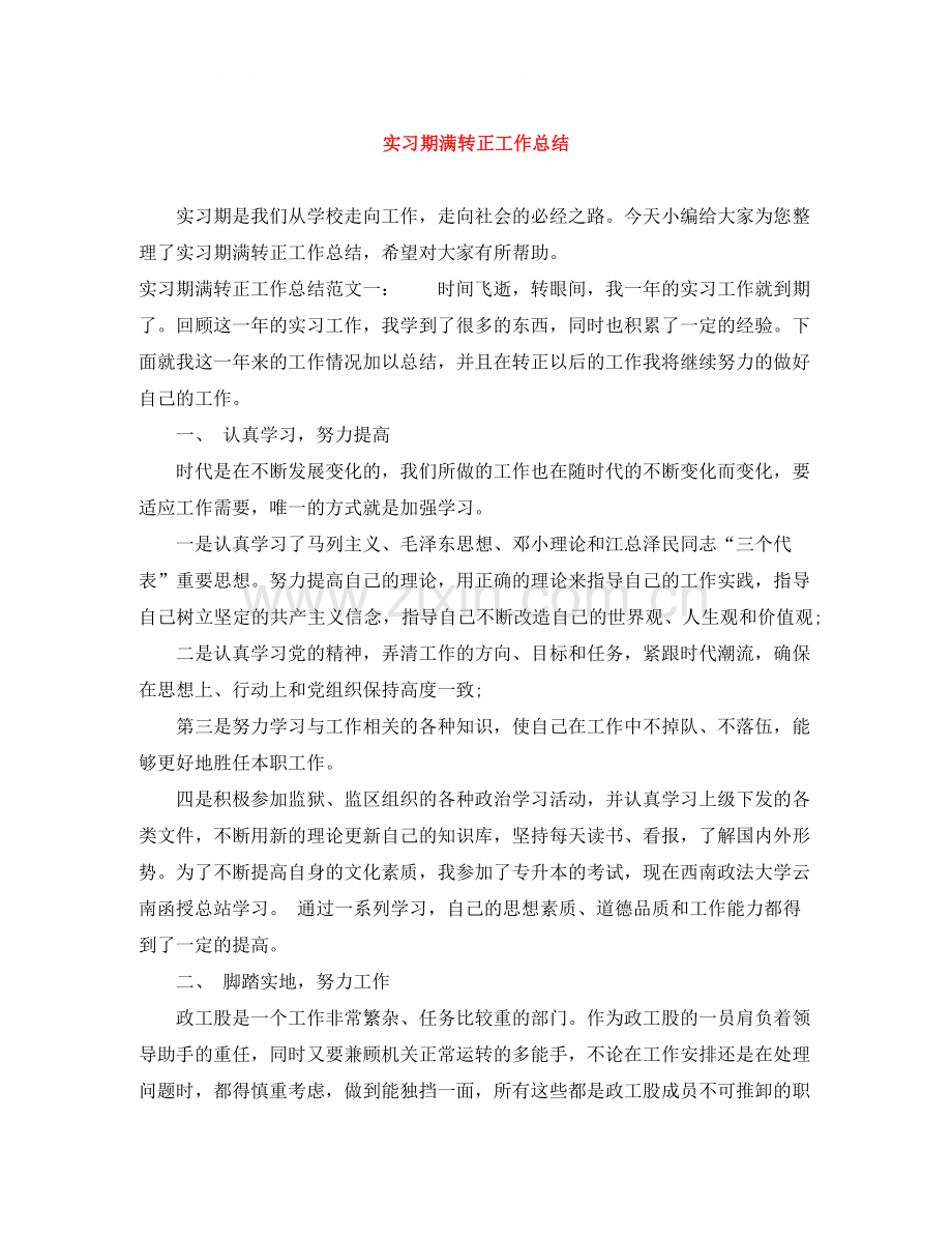实习期满转正工作总结.docx_第1页
