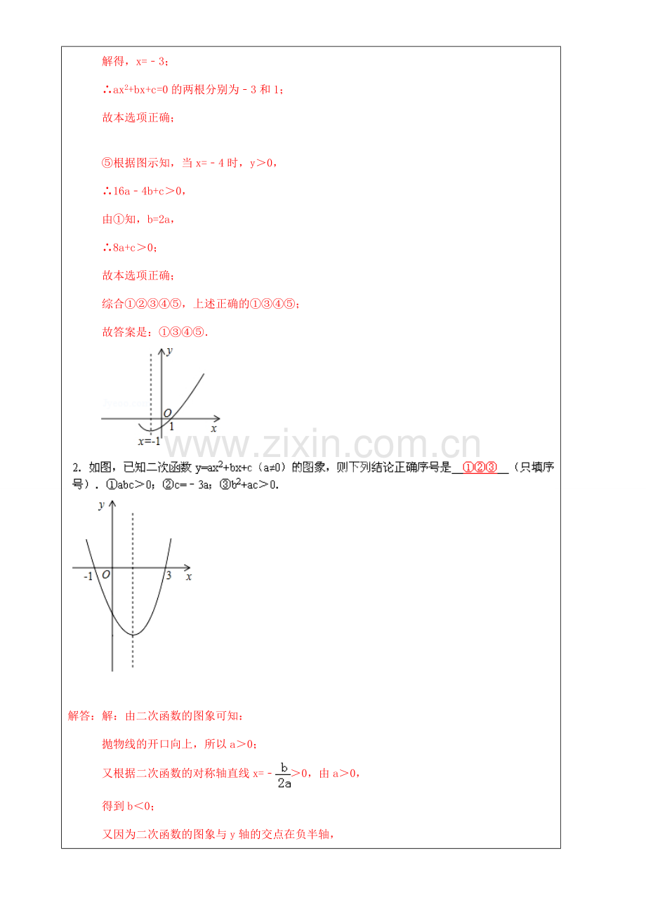 上海市罗泾中学九年级数学上册 从二次函数图象中获取信息 填空题解题技巧训练 沪教版五四制.doc_第2页