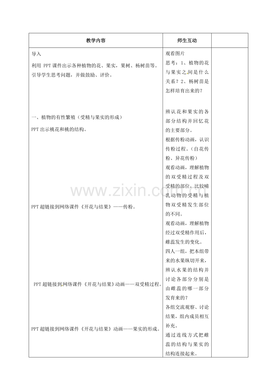 甘肃省武威第十一中学八年级生物下册《第七单元 第一章 第一节 植物的生殖》教案 新人教版.doc_第2页