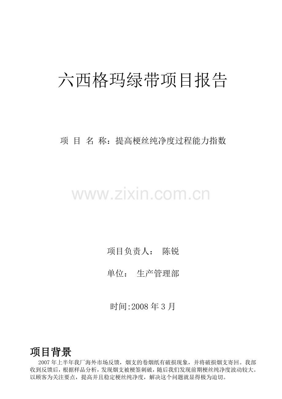 提高梗丝纯净度过程能力指数(六西格玛评审版).docx_第1页