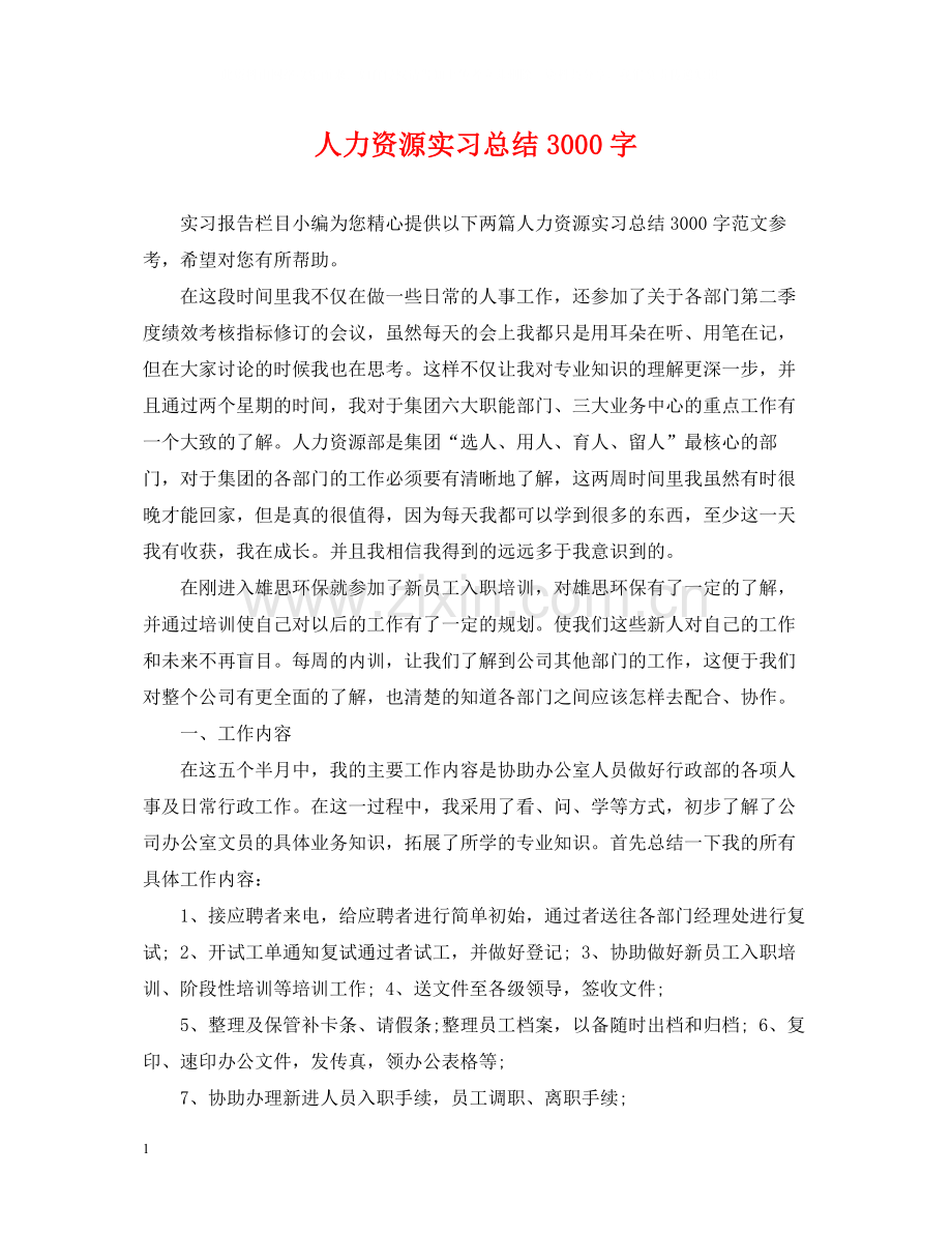 人力资源实习总结3000字.docx_第1页