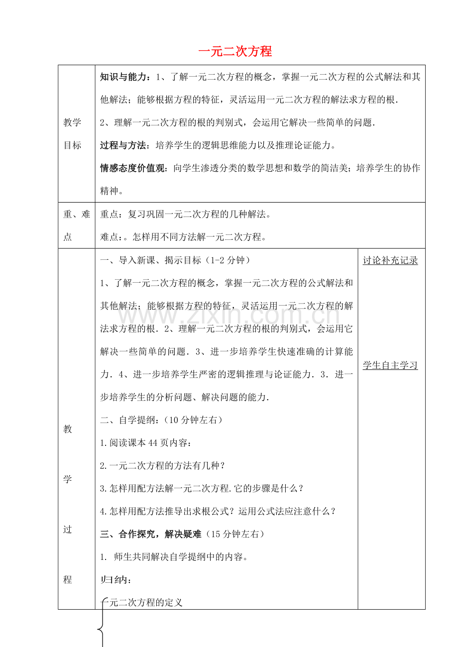 八年级数学下册 第17章 一元二次方程复习教案1 （新版）沪科版-（新版）沪科版初中八年级下册数学教案.doc_第1页
