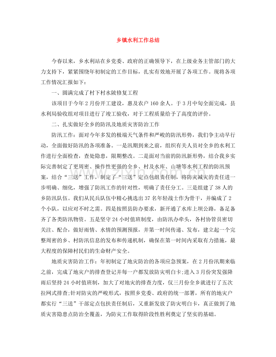 乡镇水利工作总结.docx_第1页