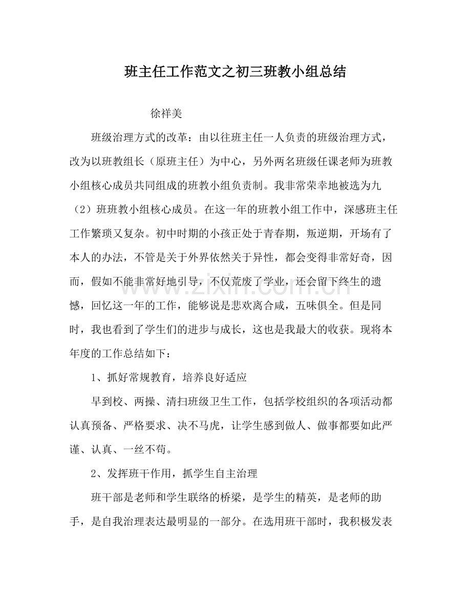 班主任工作范文初三班教小组总结.docx_第1页