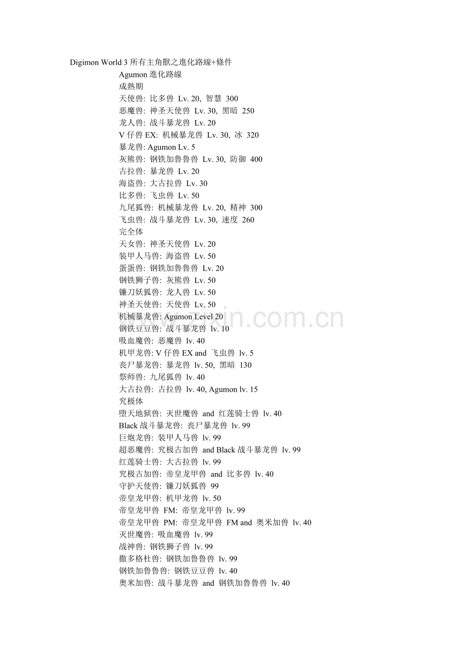 数码暴龙世界3进化表(翻译版).doc_第1页