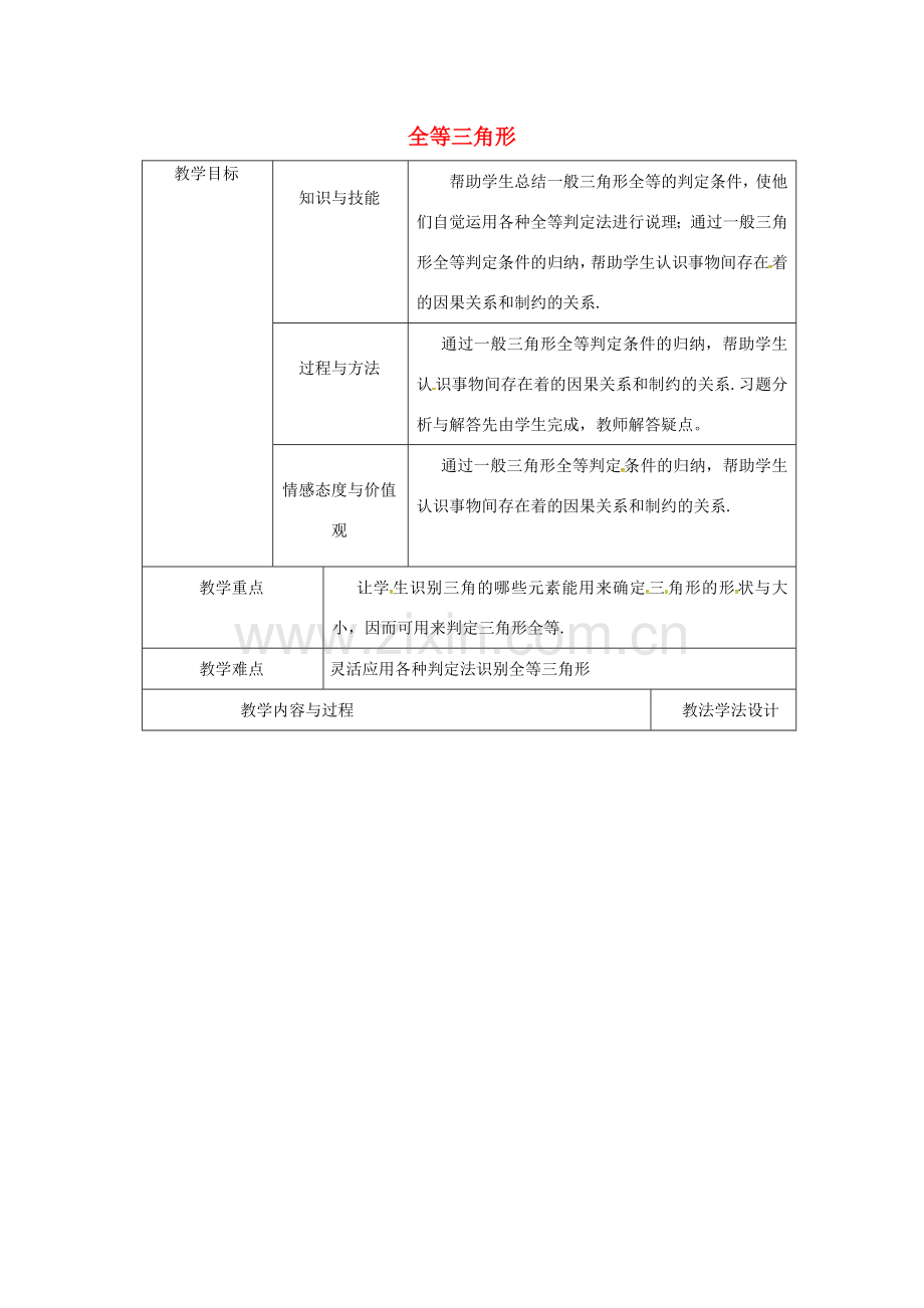 吉林省长春市双阳区八年级数学上册 第13章 《全等三角形》教案1 （新版）华东师大版-（新版）华东师大版初中八年级上册数学教案.doc_第1页