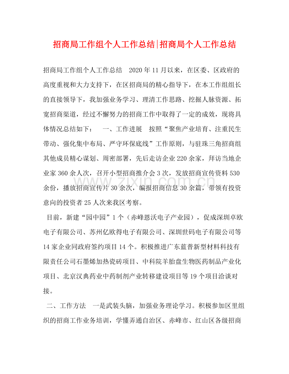 招商局工作组个人工作总结招商局个人工作总结.docx_第1页
