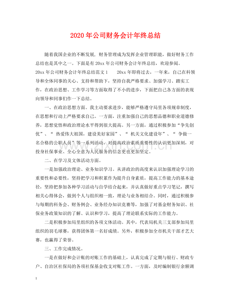 2020年公司财务会计年终总结.docx_第1页