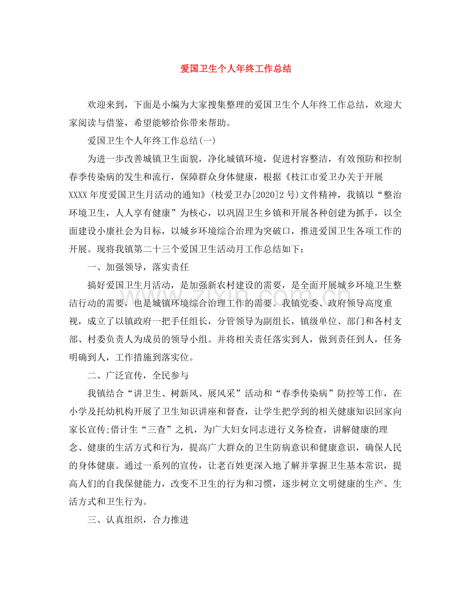 爱国卫生个人年终工作总结.docx_第1页