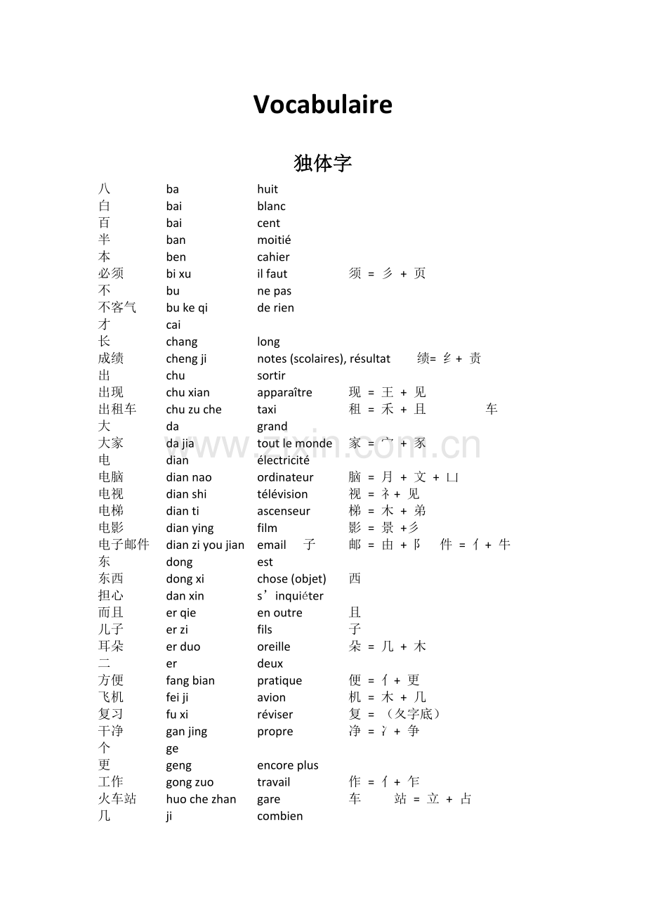 HSK3 生词表 - Vocabulaire.docx_第1页
