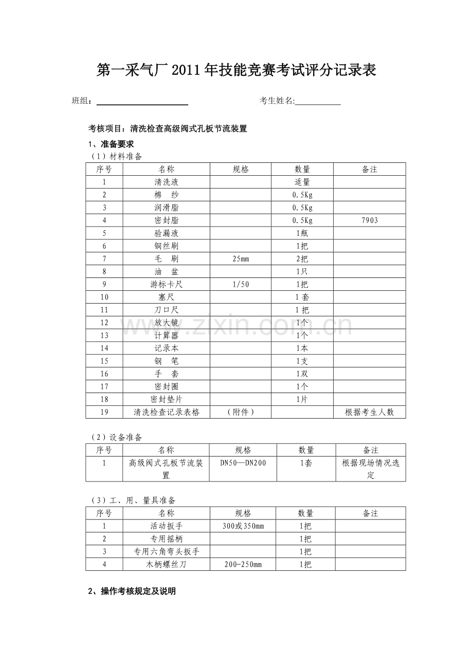 试题2(清洗检查高级阀式孔板节流装置).doc_第1页