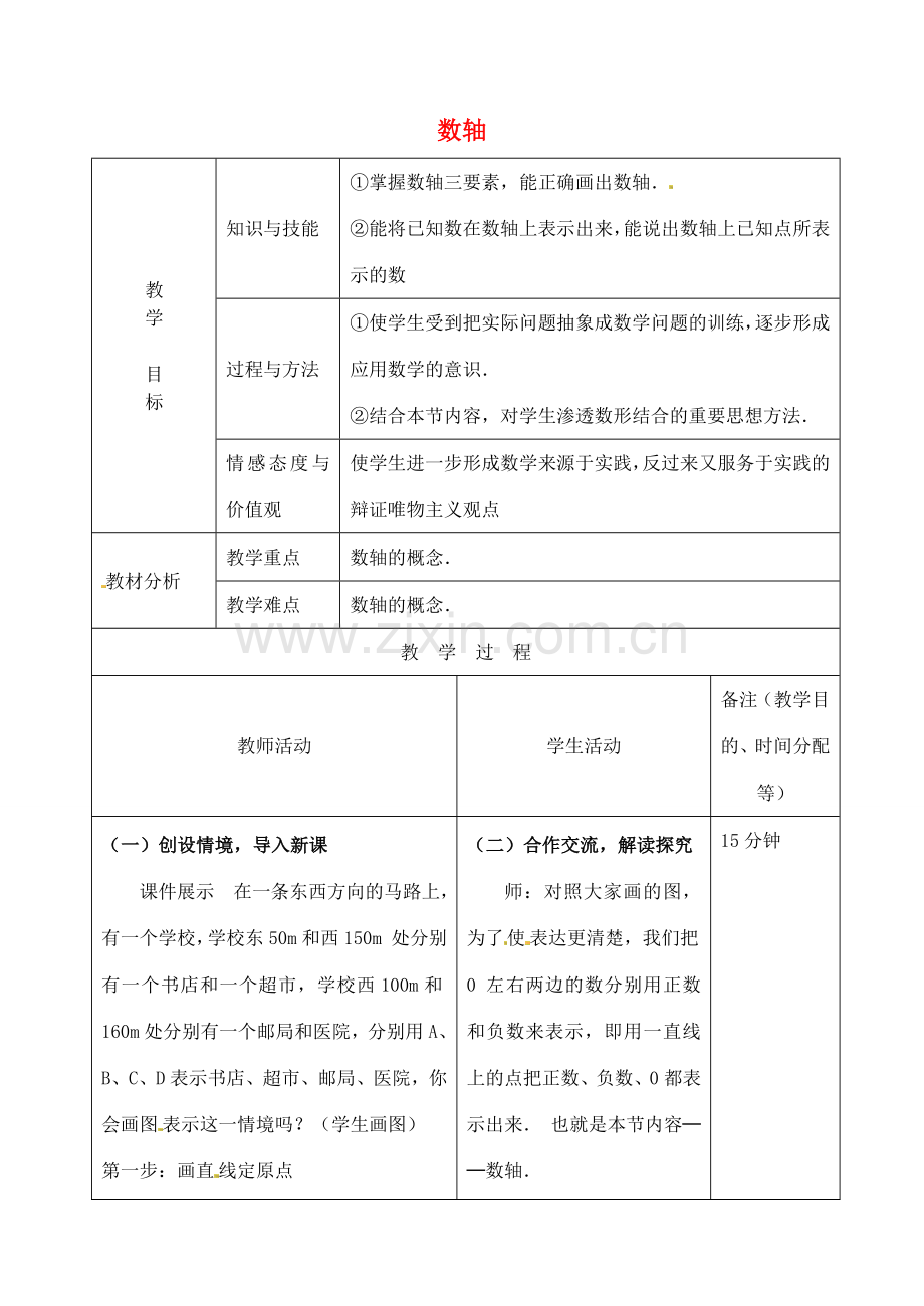 江苏省无锡市七年级数学上册 1.2.2 数轴教案 新人教版.doc_第1页