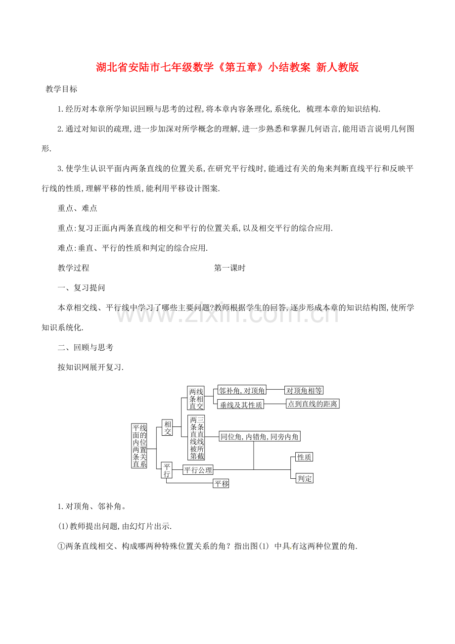 湖北省安陆市七年级数学《第五章》小结教案 新人教版.doc_第1页