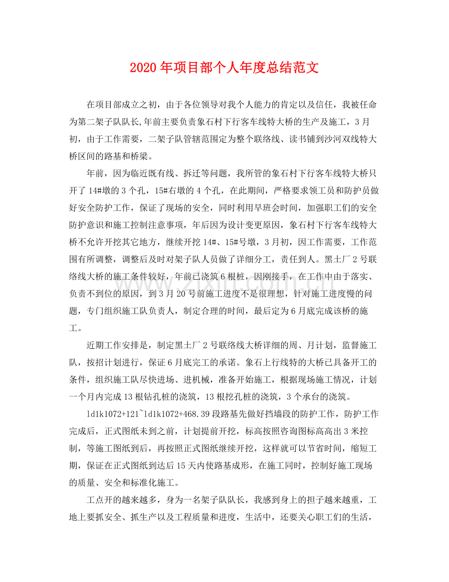 2020年项目部个人年度总结范文 .docx_第1页