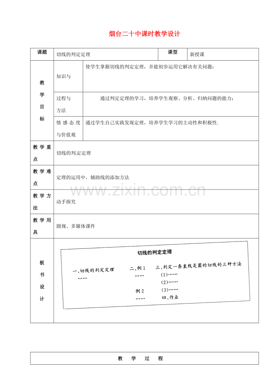 山东省烟台20中九年级数学《切线的判定定理》教学设计.doc_第1页