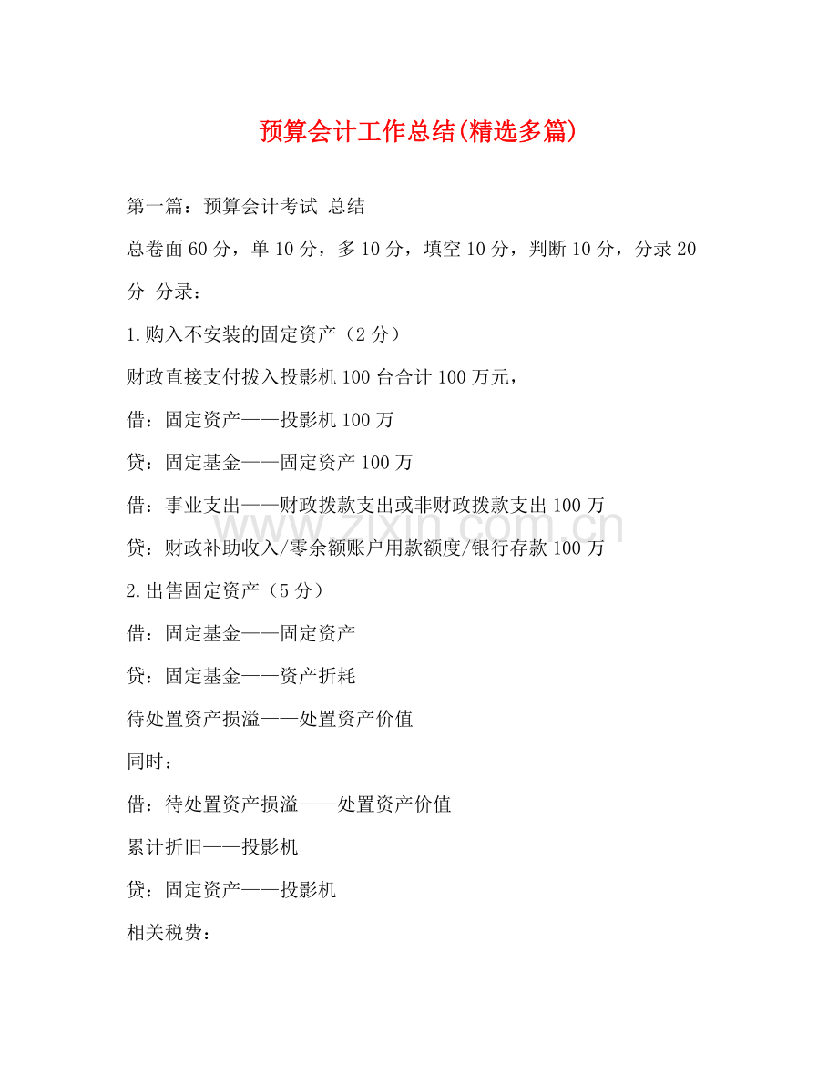 预算会计工作总结多篇).docx_第1页