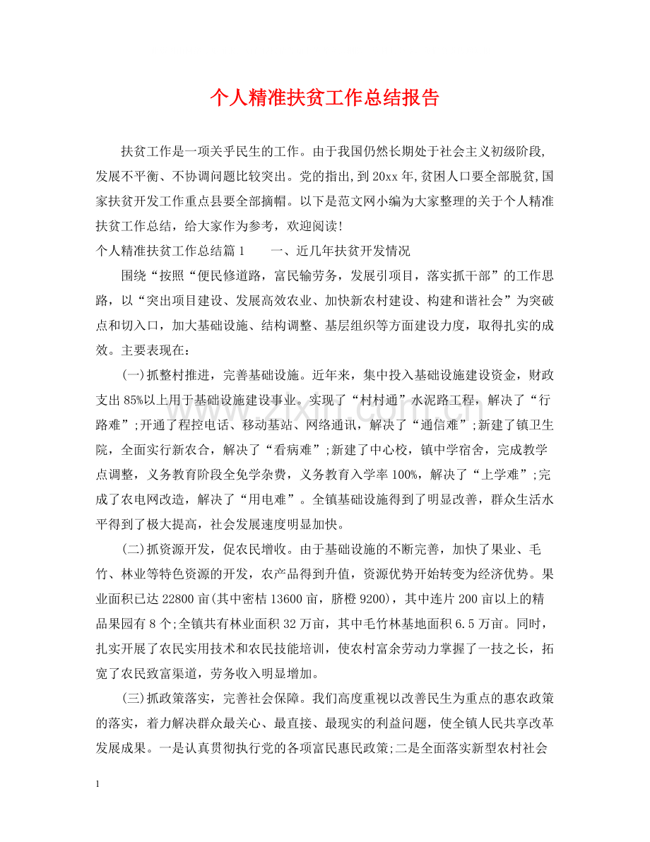 个人精准扶贫工作总结报告.docx_第1页