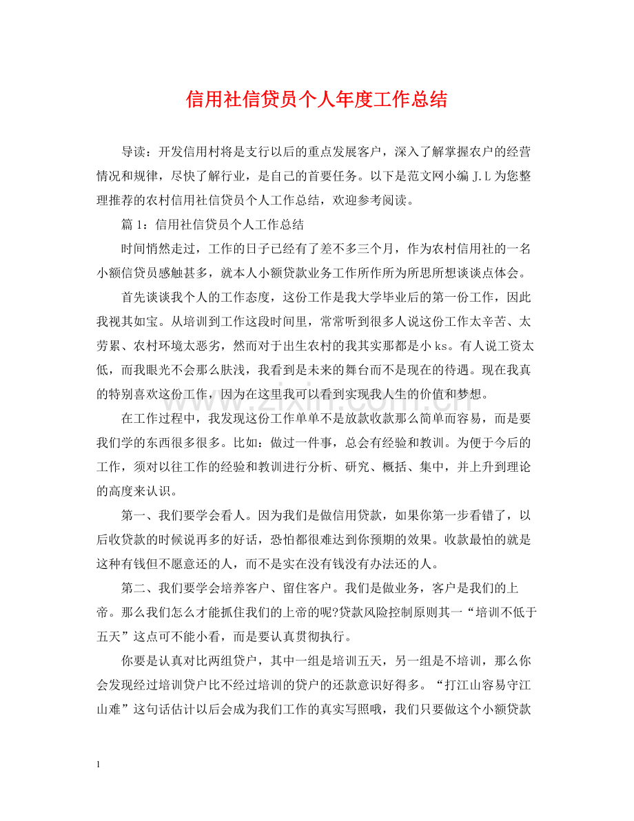 信用社信贷员个人年度工作总结.docx_第1页