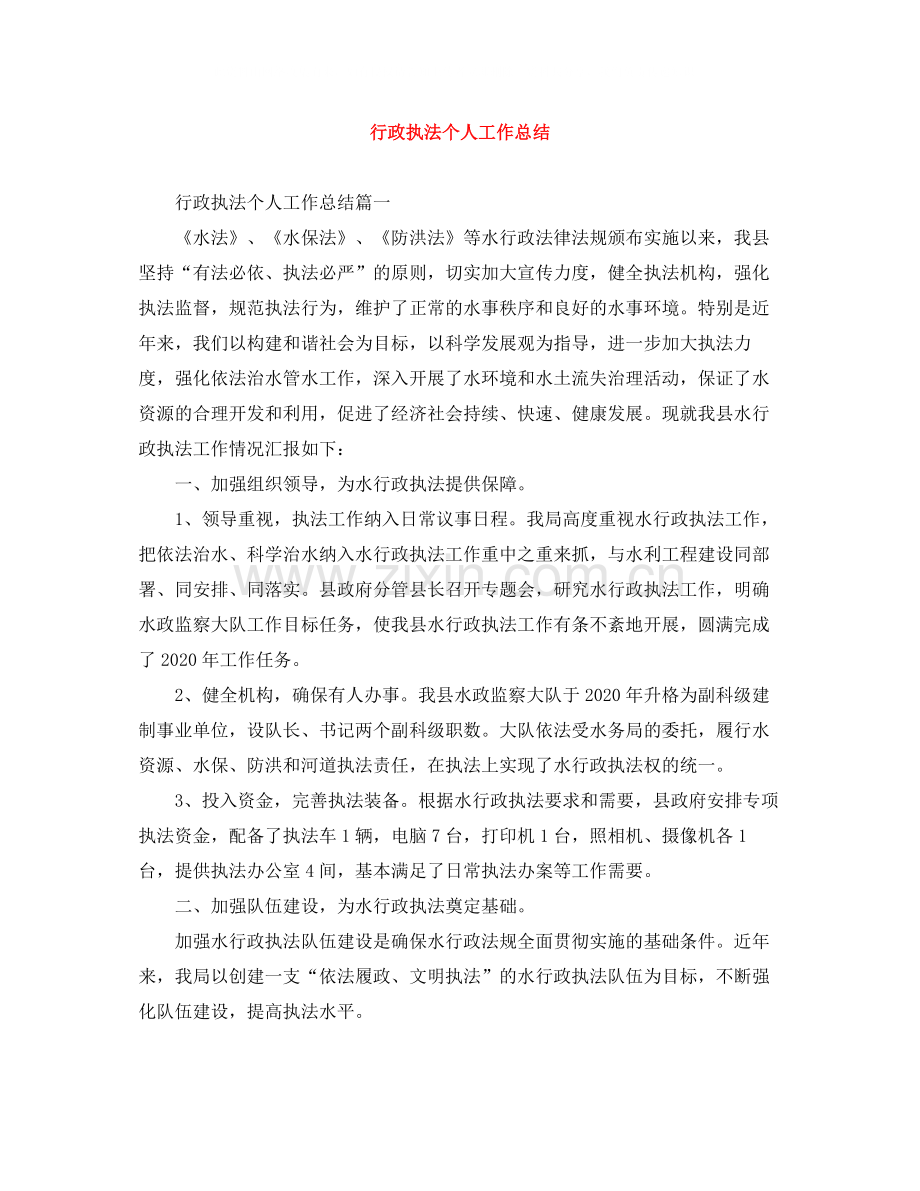 行政执法个人工作总结.docx_第1页