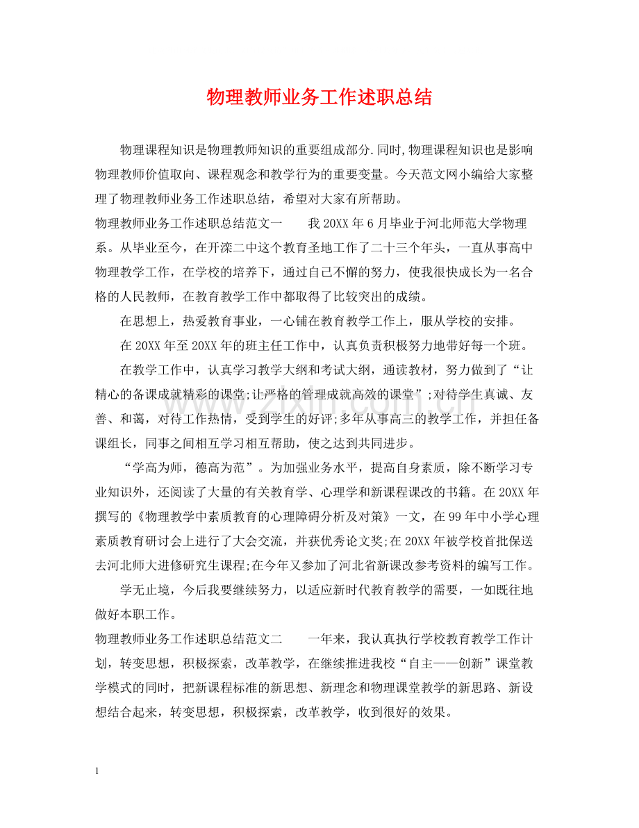 物理教师业务工作述职总结.docx_第1页