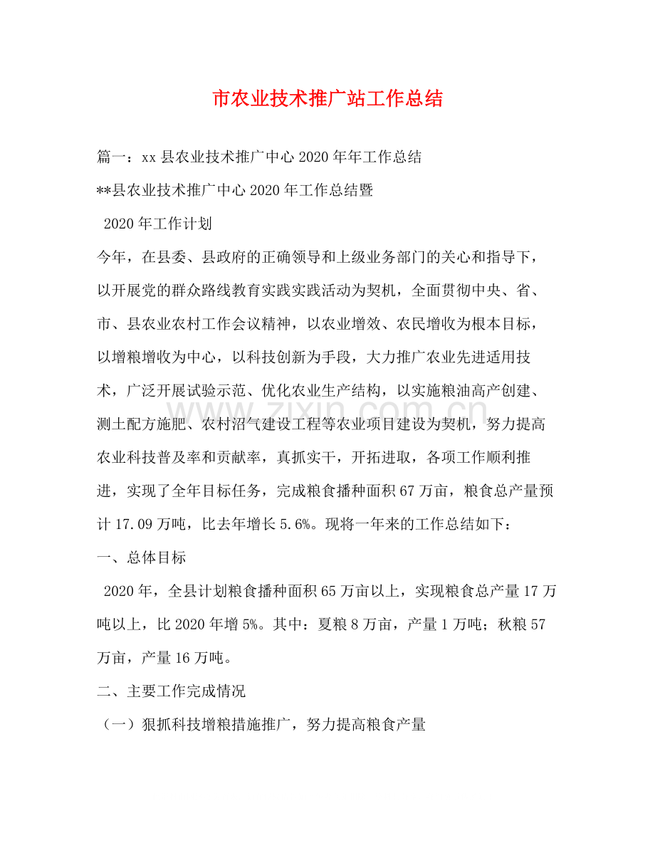 市农业技术推广站工作总结.docx_第1页
