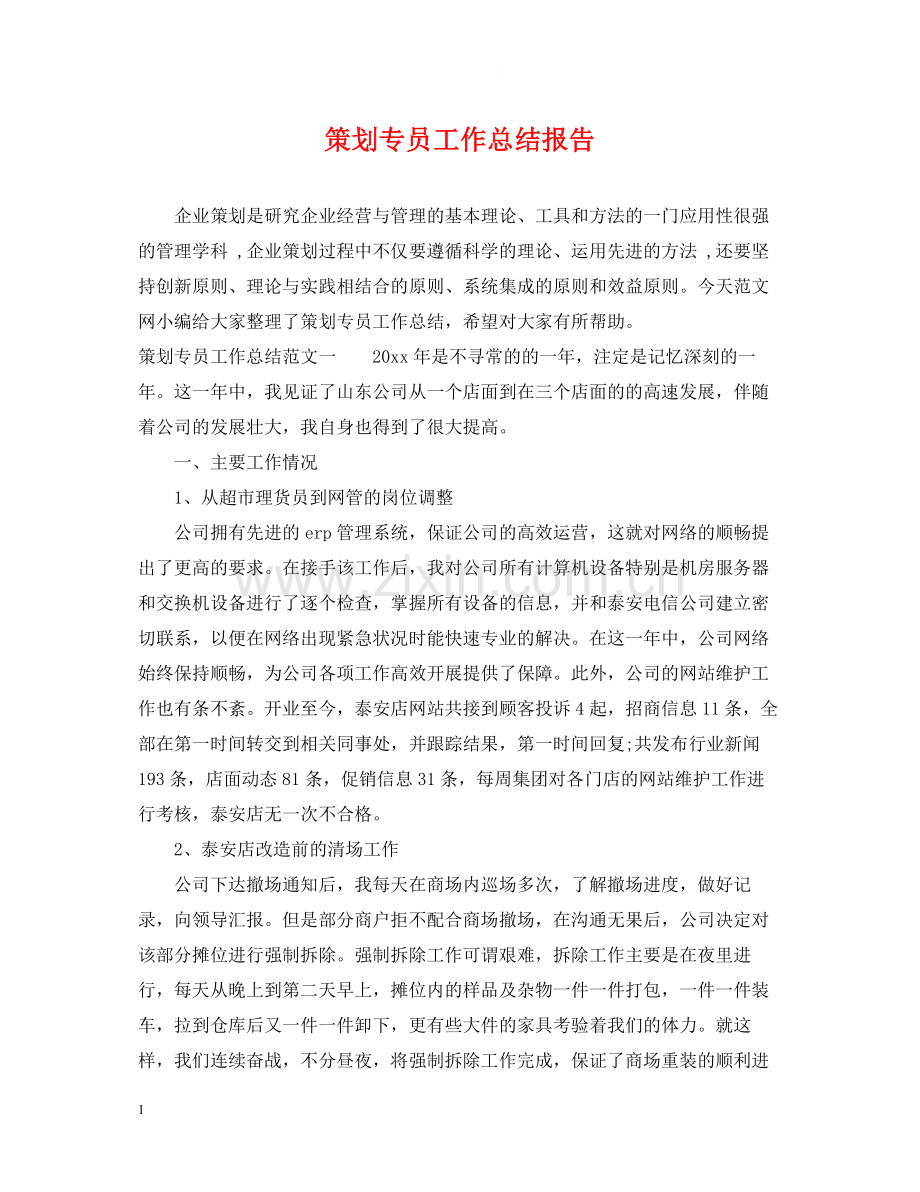 策划专员工作总结报告.docx_第1页