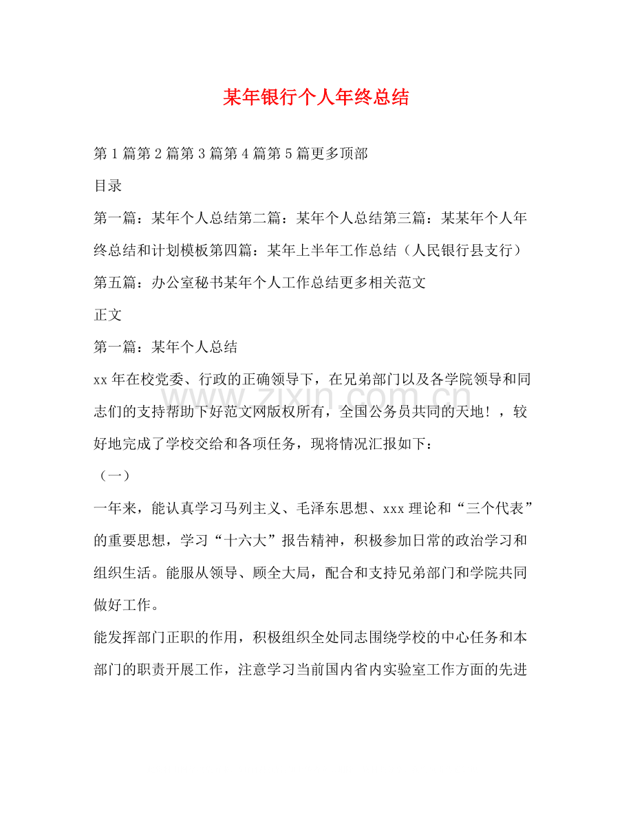某年银行个人年终总结.docx_第1页