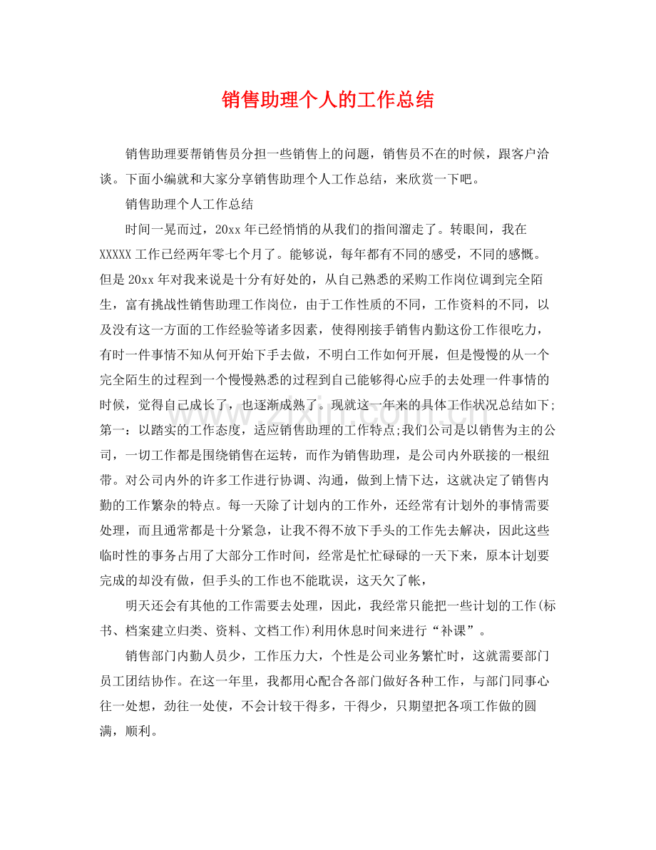 销售助理个人的工作总结 .docx_第1页