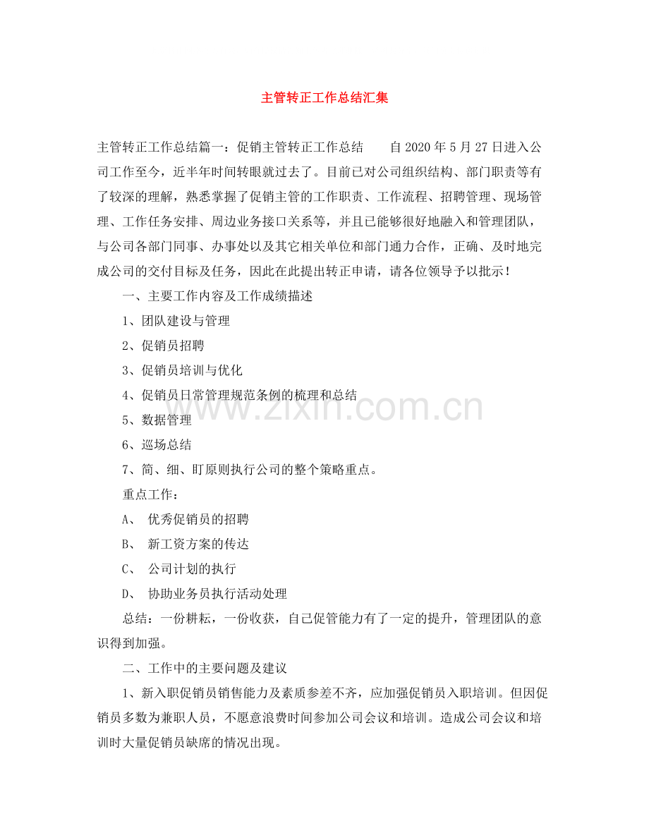 主管转正工作总结汇集.docx_第1页