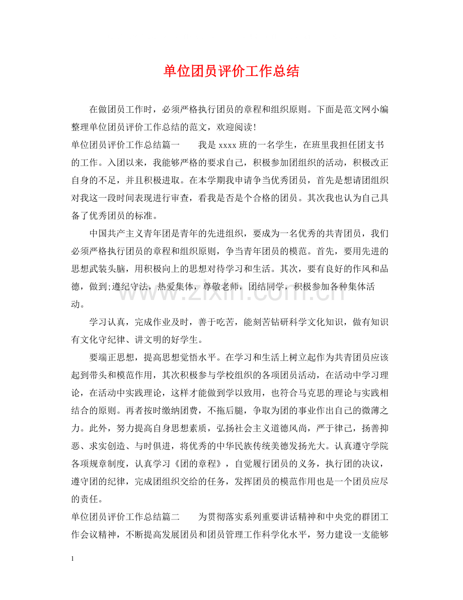 单位团员评价工作总结.docx_第1页