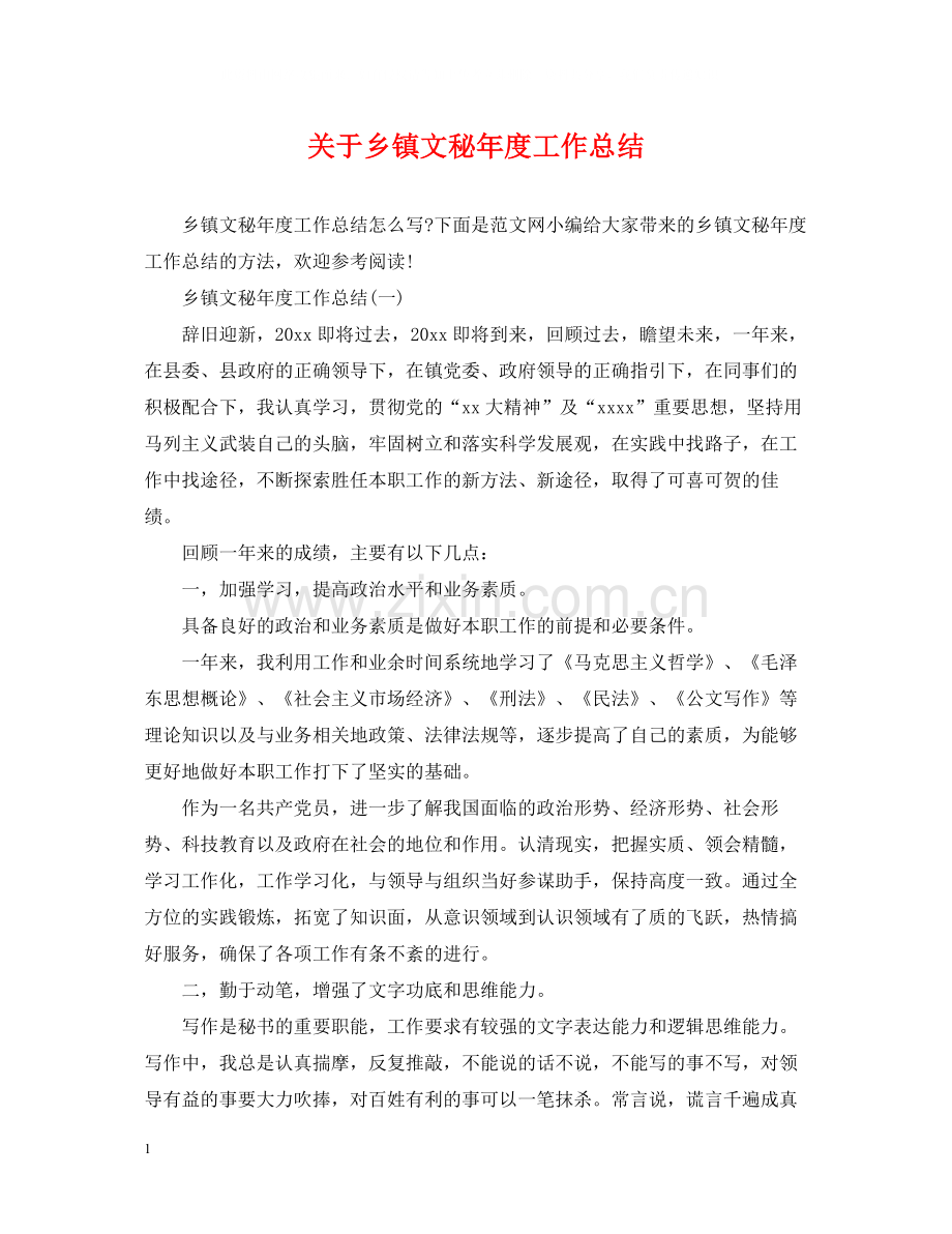 关于乡镇文秘年度工作总结.docx_第1页