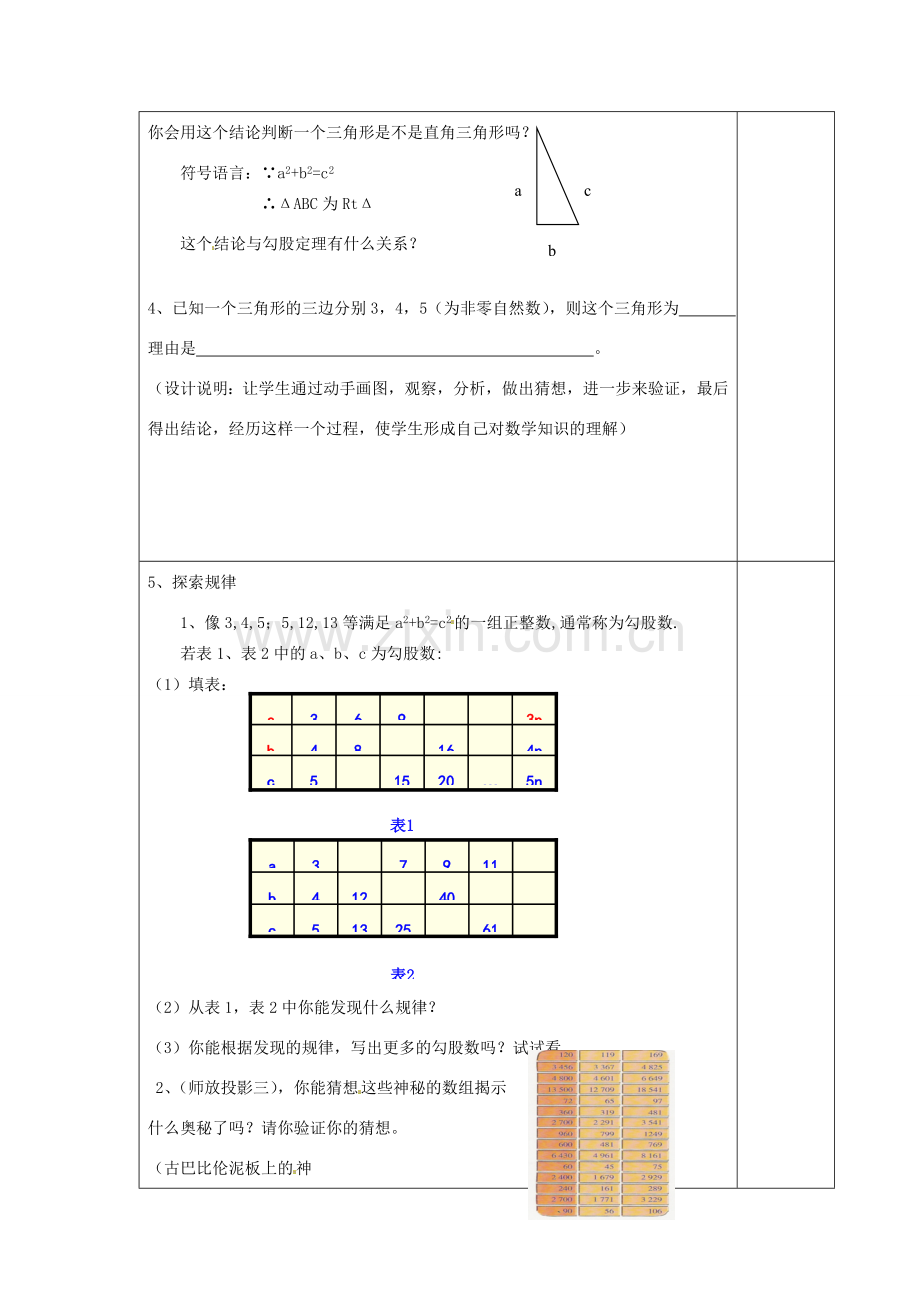 江苏省涟水县徐集中学八年级数学上册 第二章 勾股定理与平方根 2.2 神秘的数组教案 苏科版.doc_第2页
