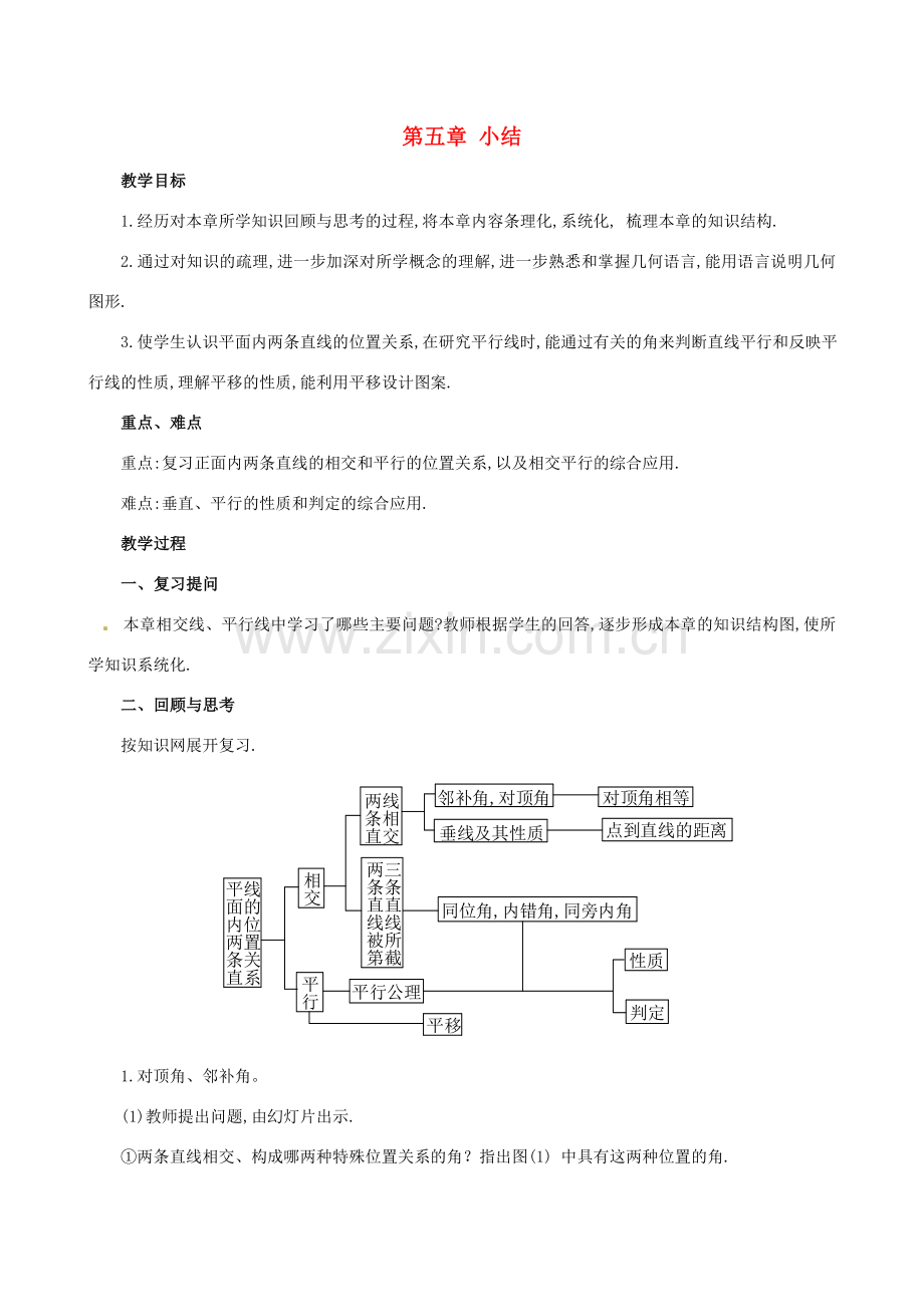 山东省临沐县青云镇中心中学七年级数学下册 第五章单元复习教案 人教新课标版.doc_第1页