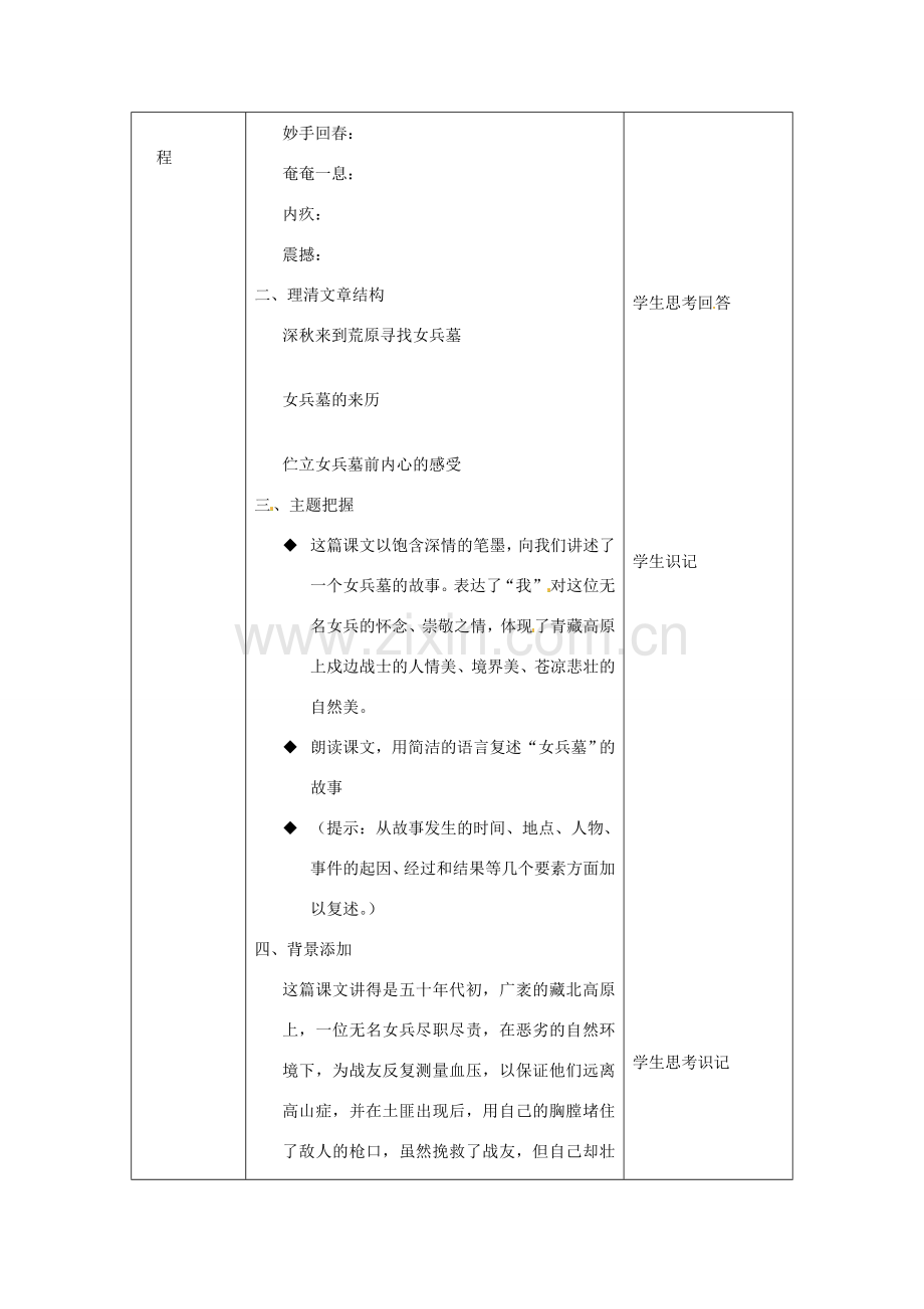 北京市大兴区魏善庄中学七年级语文上册 第三单元 第11课 女兵墓教案 北京课改版.doc_第2页