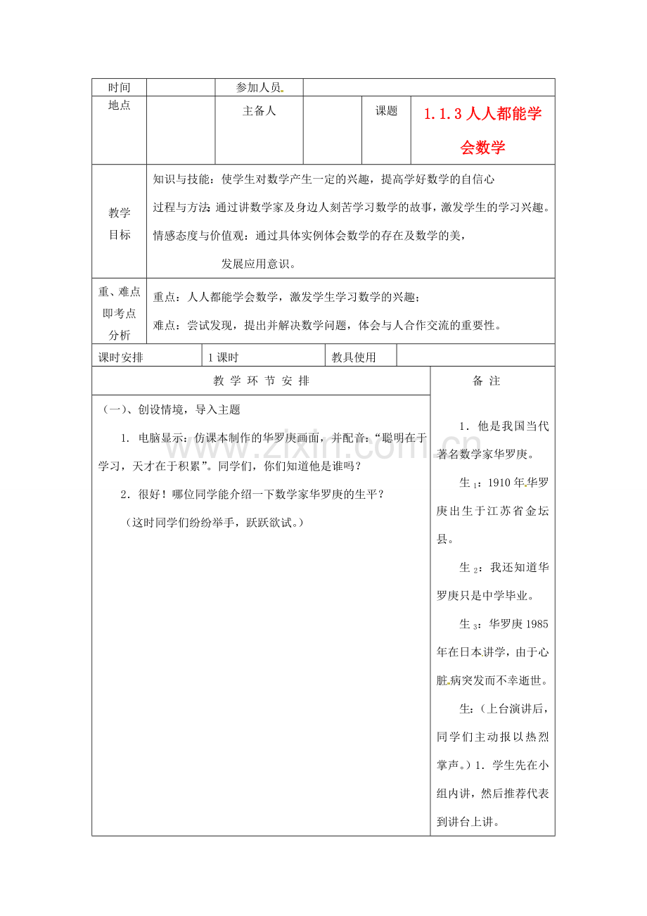 河南省洛阳市下峪镇初级中学七年级数学 人人都能学会数学教案.doc_第1页