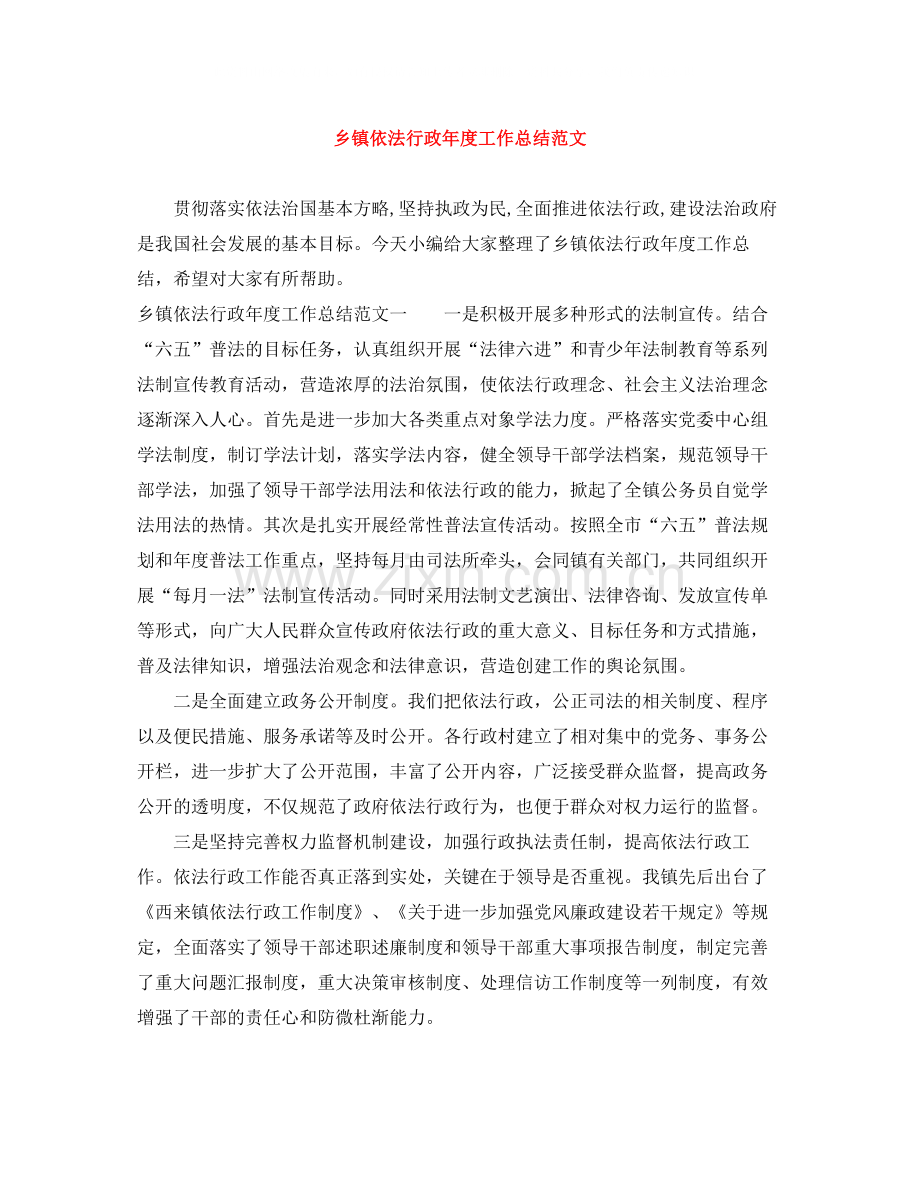 乡镇依法行政年度工作总结范文.docx_第1页