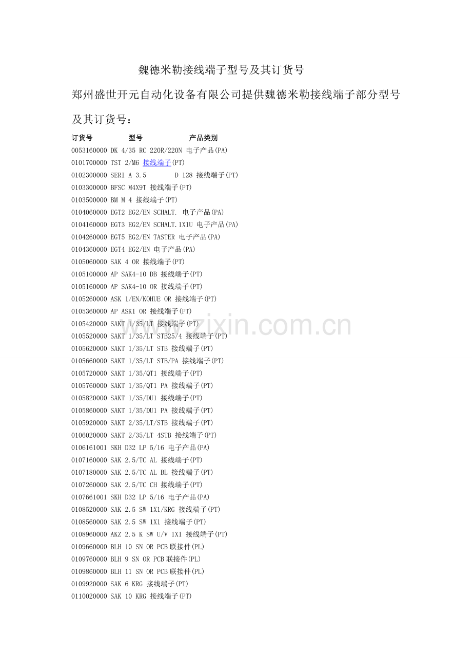 魏德米勒接线端子型号及其对应的订货号.doc_第1页
