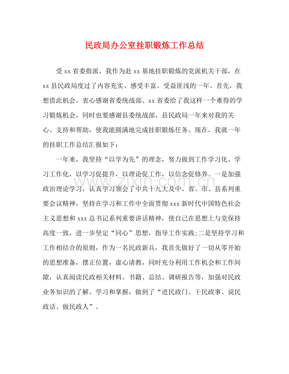 民政局办公室挂职锻炼工作总结.docx_第1页