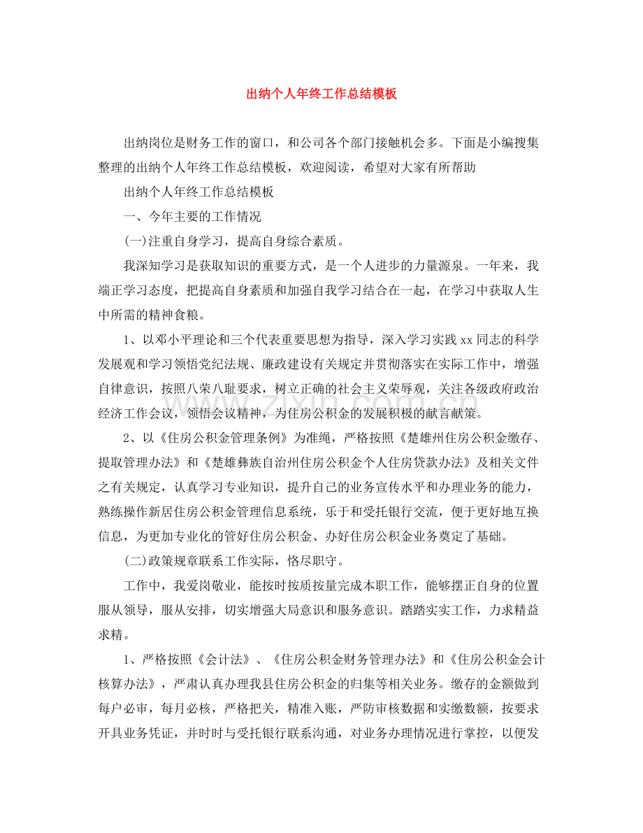 出纳个人年终工作总结模板.docx_第1页