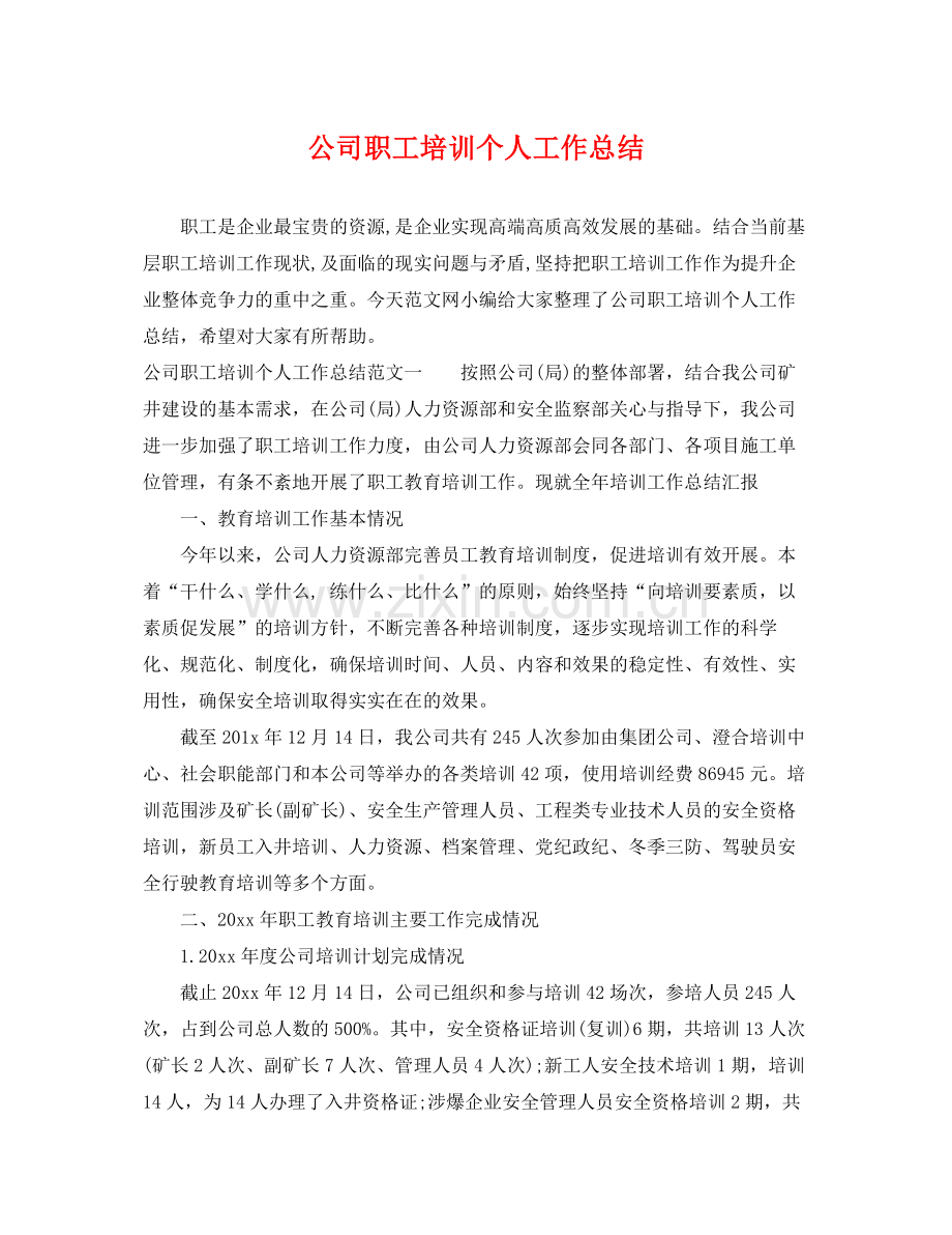 公司职工培训个人工作总结 .docx_第1页