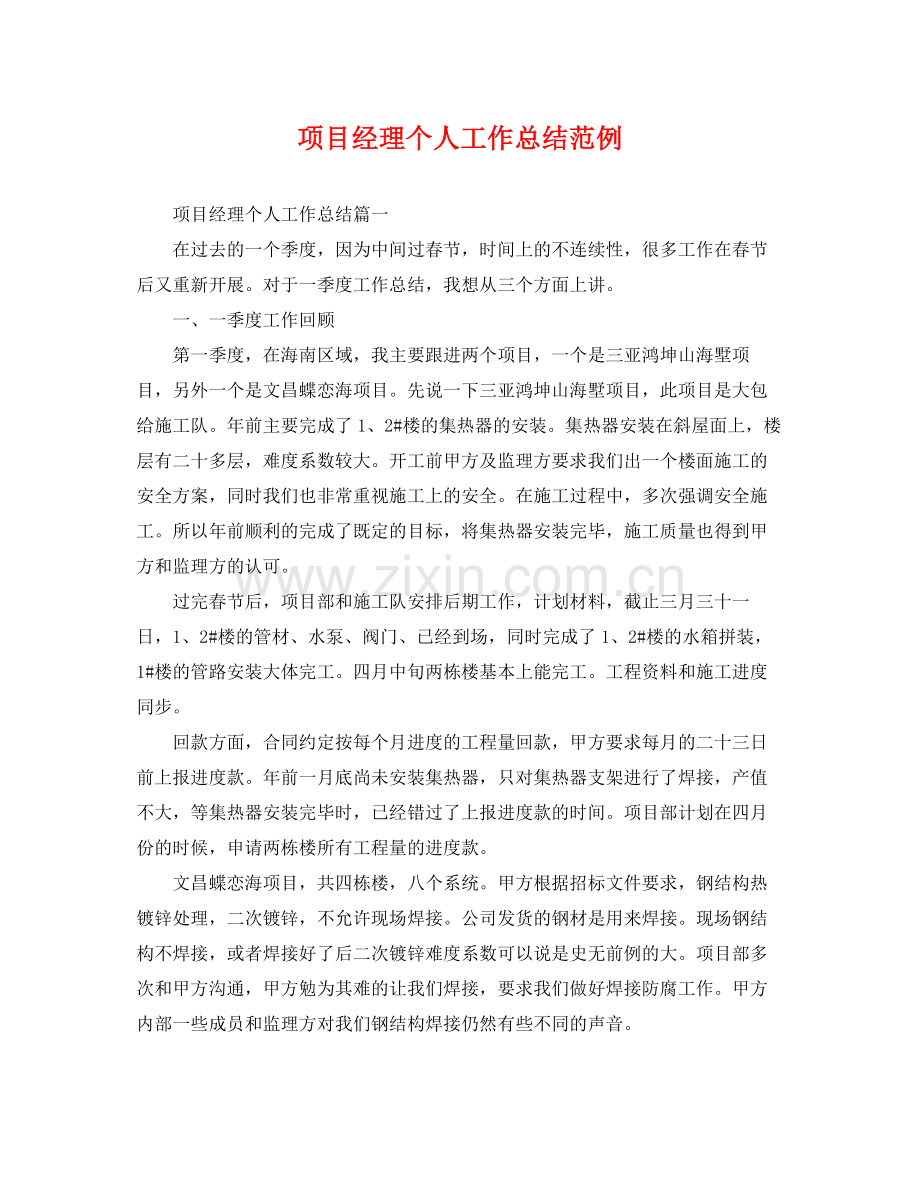 项目经理个人工作总结范例 .docx_第1页